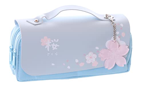 LB-2019-3 Blau Pastel Sakura Kirschblüte Doppelfach Schlampermäppchen Etui Kosmetik Aufbewahrungs-Tasche Kawaii von Kawaii-Story