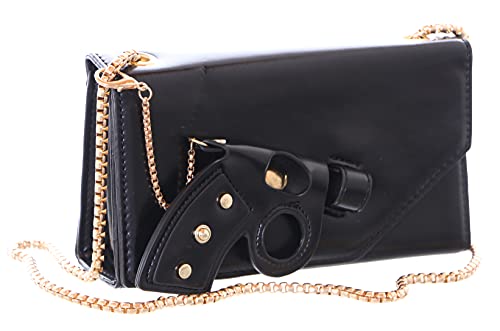 LB-6043-2 Schwarz Pistole Schnalle Party Kunstleder Damen Umhänge Tasche Kettenriemen von Kawaii-Story