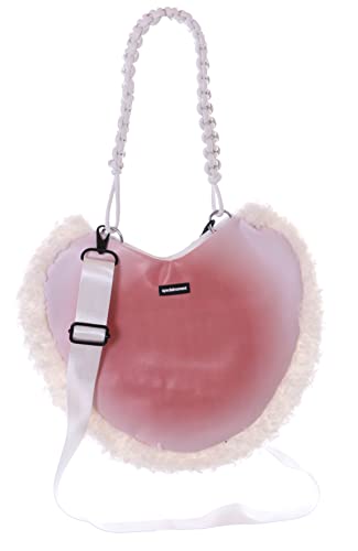LB-7103-1 Rosa Weiß 39cm Herz Form Plüsch Rand Damen Schulter Trage Tasche Pu Harajuku von Kawaii-Story