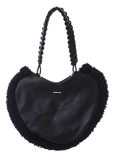 LB-7103-2 Schwarz 39cm Herz Form Plüsch Rand Damen Schulter Trage Tasche Pu Harajuku von Kawaii-Story
