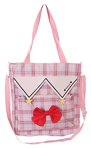 LB-7107-2 Rosa kariert Sailor Matrosen Schleife Shopper Damen Stoff Beutel Tasche Kawaii von Kawaii-Story