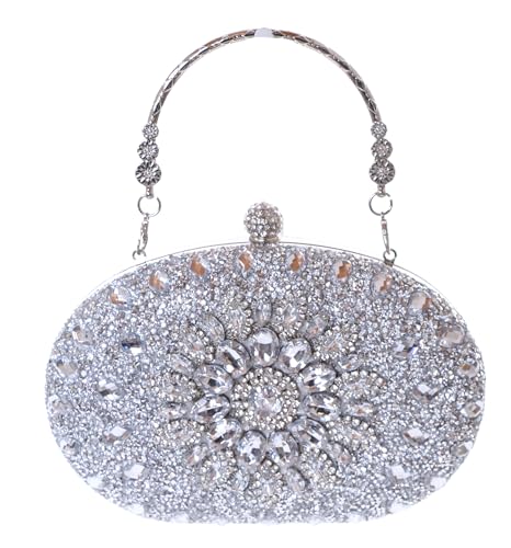 LB-8007-1 Silber Glitzer Kristall Strass Steine Ornament Abendtasche Clutch Schulter Damen Tasche 20x15,5x5cm von Kawaii-Story