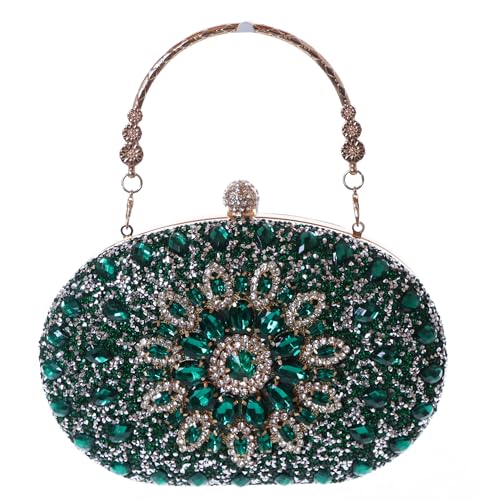 LB-8007-2 Grün Glitzer Kristall Strass Steine Ornament Abendtasche Clutch Schulter Damen Tasche 20x15,5x5cm von Kawaii-Story