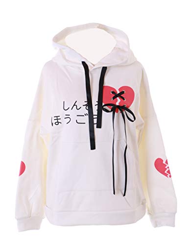 TS-243-2 Weiß Herz Heartbreak Japanschrift Kapuze Hoodie Sweatshirt von Kawaii-Story