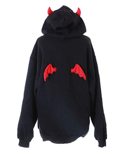 TS-247 Schwarz Fledermaus 3D Flügel Satanshorn Kapuzen Hoodie Sweatshirt Goth von Kawaii-Story
