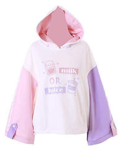 TS-250 Rosa Lila Weiß Grafik Milk Tea Kapuzen Grafik Hoodie Pullover Sweatshirt Pastel Goth Kawaii von Kawaii-Story
