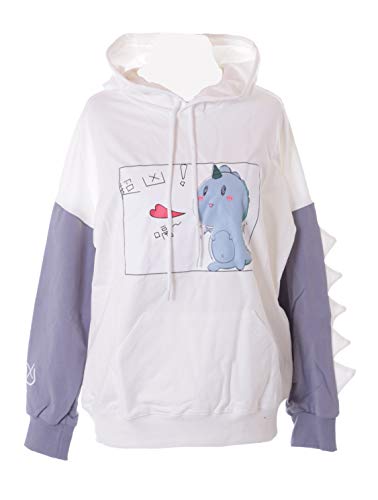 TS-260 Weiß Dino Grafik Zacken Ärmel grau Kapuzen Sweatshirt Pullover Kawaii von Kawaii-Story