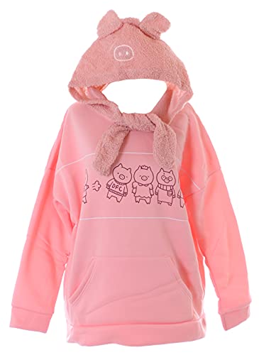 TS-325 Rosa Schweinchen Kapuze mit Ohren Oversized Hoodie Sweatshirt Pullover Pastel von Kawaii-Story