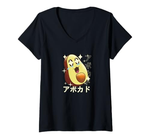 Damen Kawaii Happy Avocado - Japanisches Essen Anime Stil T-Shirt mit V-Ausschnitt Damen Kawaii Happy Avocado - Japanisches Essen Anime Stil T-Shirt mit V-Ausschnitt von Kawaii Street Food Co