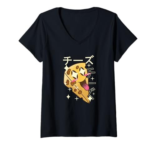 Damen Kawaii Happy Cheese - Japanisches Essen Anime Stil T-Shirt mit V-Ausschnitt Damen Kawaii Happy Cheese - Japanisches Essen Anime Stil T-Shirt mit V-Ausschnitt von Kawaii Street Food Co