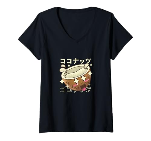 Damen Kawaii Kokosnuss - Japanisches Essen Anime Stil T-Shirt mit V-Ausschnitt Damen Kawaii Kokosnuss - Japanisches Essen Anime Stil T-Shirt mit V-Ausschnitt von Kawaii Street Food Co