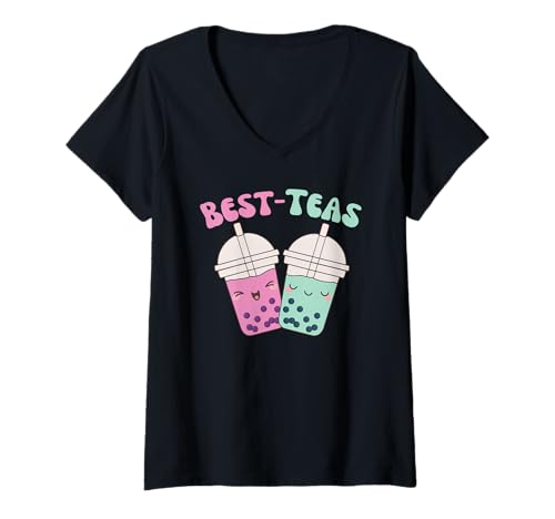 Damen Best-Teas Süßes Kawaii Boba Wortspiel Tea Bubble Tea T-Shirt mit V-Ausschnitt Damen Best-Teas Süßes Kawaii Boba Wortspiel Tea Bubble Tea T-Shirt mit V-Ausschnitt von Kawaii Street Food Design