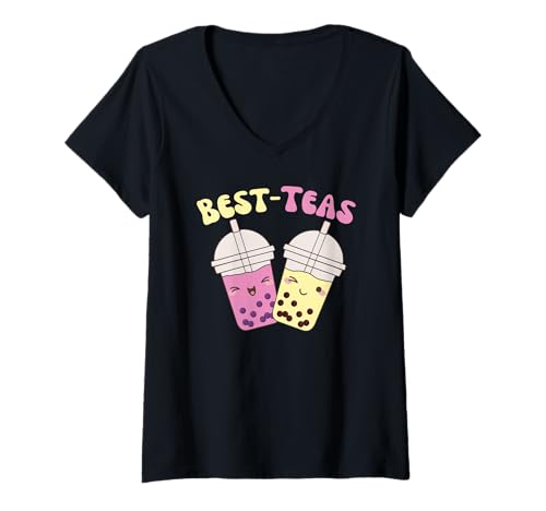 Damen Best-Teas Süßes Kawaii Boba Wortspiel Tea Bubble Tea T-Shirt mit V-Ausschnitt Damen Best-Teas Süßes Kawaii Boba Wortspiel Tea Bubble Tea T-Shirt mit V-Ausschnitt von Kawaii Street Food Design