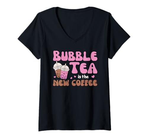Damen Bubble Tea is The New Coffee Süßes Kawaii Boba Tea Bubble T-Shirt mit V-Ausschnitt Damen Bubble Tea is The New Coffee Süßes Kawaii Boba Tea Bubble T-Shirt mit V-Ausschnitt von Kawaii Street Food Design