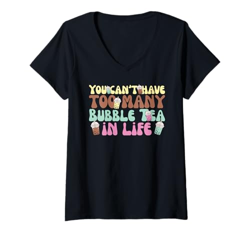 Damen Süßes Kawaii Boba Tea Bubble Tea T-Shirt mit V-Ausschnitt Damen Süßes Kawaii Boba Tea Bubble Tea T-Shirt mit V-Ausschnitt von Kawaii Street Food Design