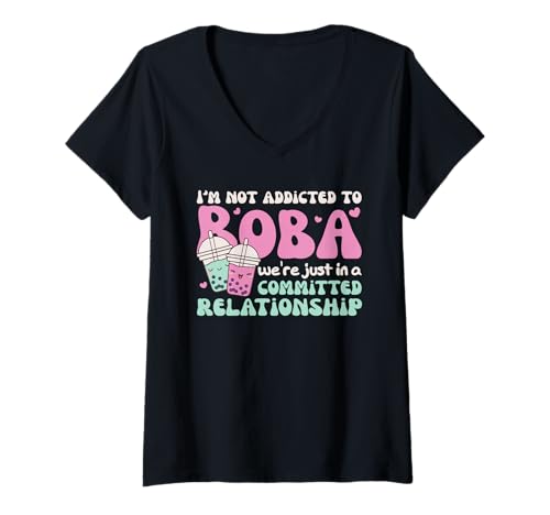 Damen Süßes Kawaii Boba Tea Bubble Tea T-Shirt mit V-Ausschnitt Damen Süßes Kawaii Boba Tea Bubble Tea T-Shirt mit V-Ausschnitt von Kawaii Street Food Design