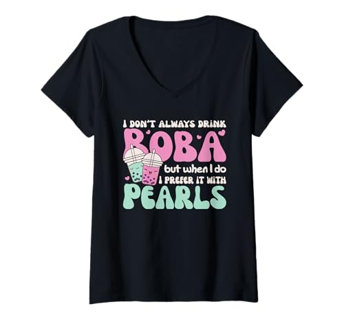Damen Süßes Kawaii Boba Tea Bubble Tea T-Shirt mit V-Ausschnitt Damen Süßes Kawaii Boba Tea Bubble Tea T-Shirt mit V-Ausschnitt von Kawaii Street Food Design