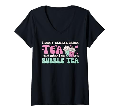 Damen Süßes Kawaii Boba Tea Bubble Tea T-Shirt mit V-Ausschnitt Damen Süßes Kawaii Boba Tea Bubble Tea T-Shirt mit V-Ausschnitt von Kawaii Street Food Design