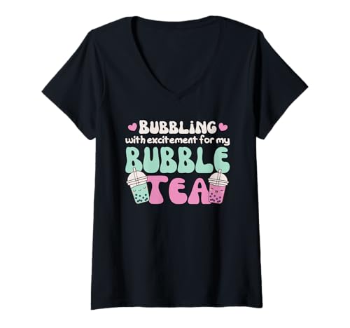 Damen Süßes Kawaii Boba Tea Bubble Tea T-Shirt mit V-Ausschnitt Damen Süßes Kawaii Boba Tea Bubble Tea T-Shirt mit V-Ausschnitt von Kawaii Street Food Design