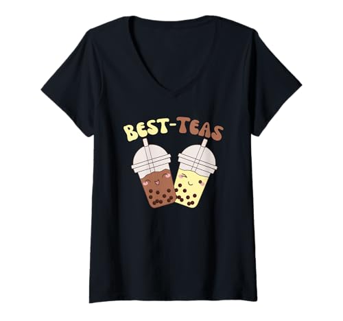 Damen Best-Teas Süßes Kawaii Boba Wortspiel Tea Bubble Tea T-Shirt mit V-Ausschnitt Damen Best-Teas Süßes Kawaii Boba Wortspiel Tea Bubble Tea T-Shirt mit V-Ausschnitt von Kawaii Street Food Graphic Design