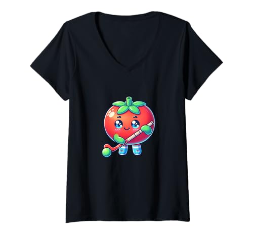 Damen Feldhockey Tomate Kawaii Niedlich Lustig Sport Cartoon T-Shirt mit V-Ausschnitt Damen Feldhockey Tomate Kawaii Niedlich Lustig Sport Cartoon T-Shirt mit V-Ausschnitt von Kawaii Tomate Feldhockey Niedlich Sport Humor