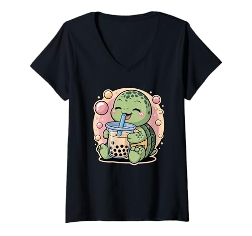 Damen Turtle Boba Tea Bubble Tea Anime Kawaii T-Shirt mit V-Ausschnitt Damen Turtle Boba Tea Bubble Tea Anime Kawaii T-Shirt mit V-Ausschnitt von Kawaii Turtle Boba Tea Cute Bubble Tea