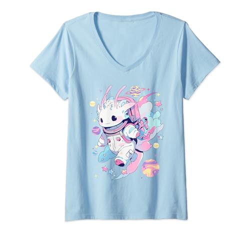 Damen Cute Space Galaxy Axolotl Pastel Goth Aesthetic Nu Goth T-Shirt mit V-Ausschnitt Damen Cute Space Galaxy Axolotl Pastel Goth Aesthetic Nu Goth T-Shirt mit V-Ausschnitt von Kawaii Vaporwave Anime Merch Axolotl Lover Tee