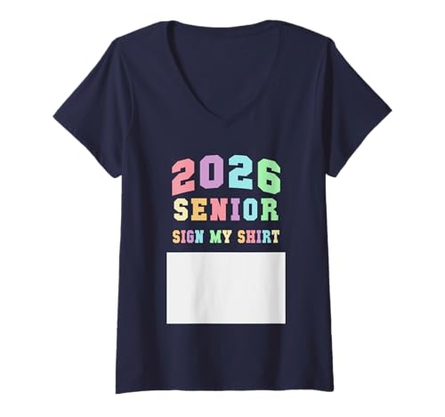 Damen Endlich ist der Jahrgang 2026 Senior Sign My Shirt Fast da T-Shirt mit V-Ausschnitt Damen Endlich ist der Jahrgang 2026 Senior Sign My Shirt Fast da T-Shirt mit V-Ausschnitt von Kawaii We Run School Party Team Senior Final Level