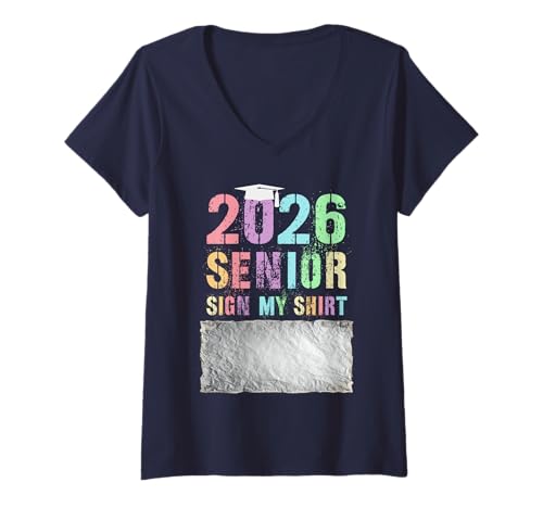 Damen Letzter erster Schultag 2026 Senior Sign My Shirt Fast T-Shirt mit V-Ausschnitt Damen Letzter erster Schultag 2026 Senior Sign My Shirt Fast T-Shirt mit V-Ausschnitt von Kawaii We Run School Party Team Senior Final Level