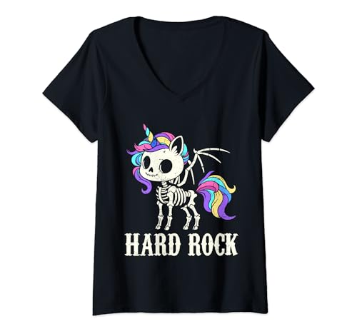 Damen Hard Rock, niedliches Kawaii-Einhorn-Skelett T-Shirt mit V-Ausschnitt Damen Hard Rock, niedliches Kawaii-Einhorn-Skelett T-Shirt mit V-Ausschnitt von Kawaii unicorn outfit