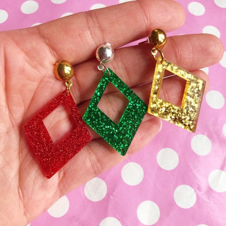 Restlos Glitter Diamant Acryl Ohrstecker Haken Oder Clip Auf von KawaiiKave