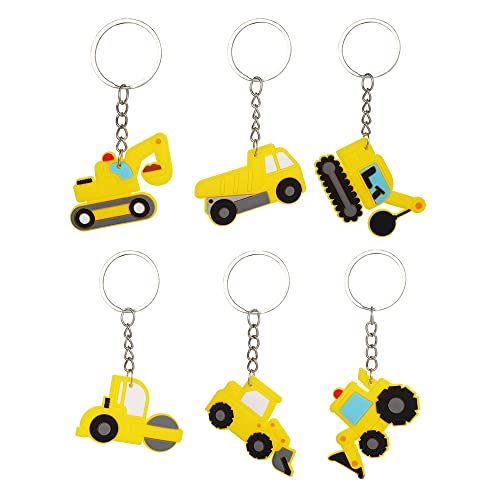 Kawailay 12 Stücke BAU Thema Schlüsselanhänger Kindergeburtstag Baustelle Keychain Baufahrzeuge Bagger Traktor Party Set Silikon Schlüsselring für Kinder Jungen Mädchen Geburtstag von Kawailay