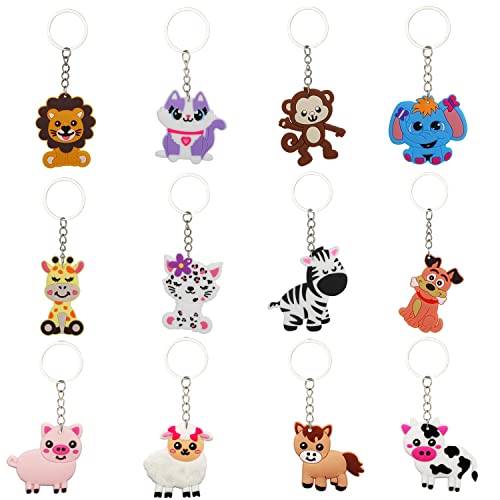 Kawailay 12 Stücke Dschungel Safari Schlüsselanhänger Kindergeburtstag Dschungel Tiere Keychain Dschungel Party Set Dschungel Silikon Schlüsselring für Kinder Jungen Mädchen Geburtstag von Kawailay