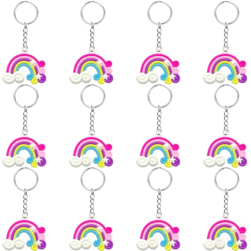 Kawailay 12 Stücke Regenbogen Schlüsselanhänger Rainbow Schlüsselanhänger Regenbogen Wolken Silikon Schlüsselring für Kinder Mädchen Geburtstag von Kawailay