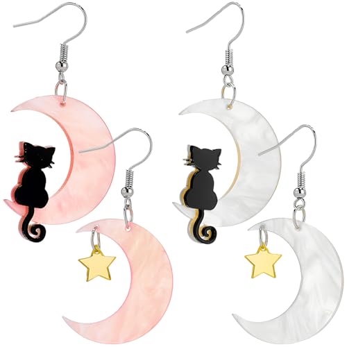 Kawailay 2 Paar Katze Mond Stern Ohrringes Acryl Katze Stern Mann Anhänger Ohrringe Mond Stern Haken Ohrringe für Frauen – Weiß Rosa Kawailay 2 Paar Katze Mond Stern Ohrringes Acryl Katze Stern Mann Anhänger Ohrringe Mond Stern Haken Ohrringe für Frauen – Weiß Rosa von Kawailay