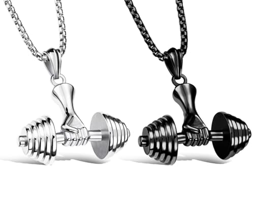 Kawailay 2 Stk Dumbbell Hantel Halskette Langhantel Anhänger Kette Rock Punk Hip Hop Kette Rapper Biker Cooles Halskette für Männer - Silber und Schwarz von Kawailay