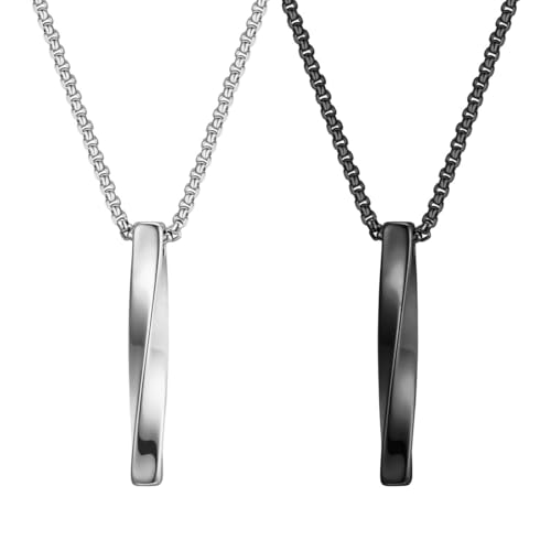 Kawailay 2 Stk Verdrehter Würfel Bar Halskette Bar Anhänger Halskette Vintage Rock Punk Hip Hop Kette Rapper Biker Cooles Halskette für Herren Männer - Silber und Schwarz von Kawailay