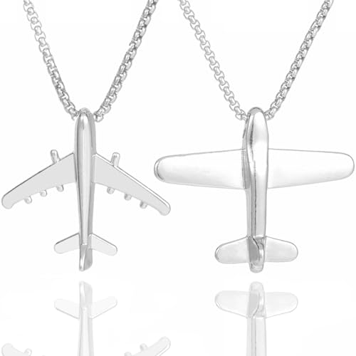Kawailay 2 Stk Flugzeug Halskette Flugzeug Kämpfer Anhänger Kette Rock Punk Hip Hop Kette Rapper Biker Cooles Halskette für Männer Frauen - Silber von Kawailay
