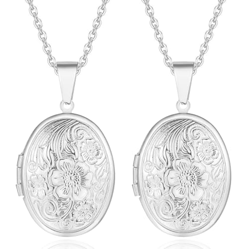 Kawailay 2 Stücke Oval Öffnen Medaillon Halskette Bilder Foto Anhänger Kette Edelstahl Oval Amulett Halskette für Frauen Mädchen - Stil 1 von Kawailay