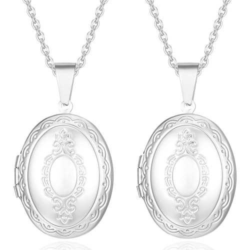 Kawailay 2 Stücke Oval Öffnen Medaillon Halskette Bilder Foto Anhänger Kette Edelstahl Oval Amulett Halskette für Frauen Mädchen - Stil 2 von Kawailay