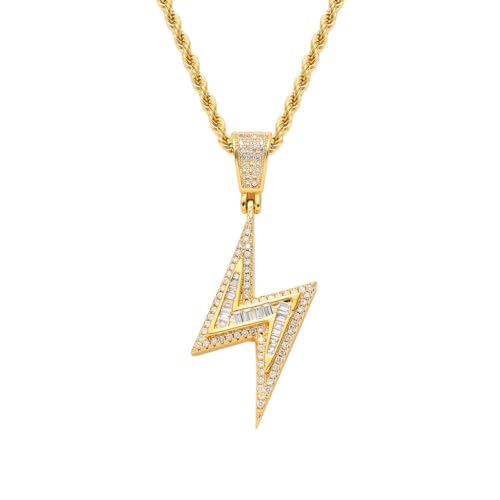 Kawailay Blitz Halskette Strass Blitz Anhänger Kette Rock Punk Hip Hop Goldkette Rapper Biker Cooles Halskette für Männer Frauen – Gold von Kawailay