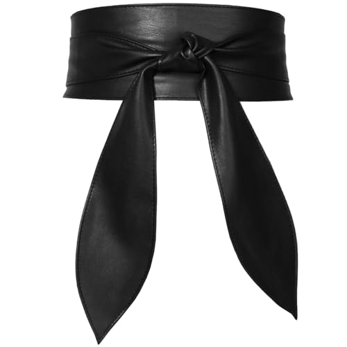 Kawailay Damen Kunstleder Breite TaillengürtelBowknot Bindegürtel Wickelgürtel Obi Gürtel Vintage Dekorativ Hüftgürtel für Kleid Hemden Jacken – Schwarz Stil 1 von Kawailay