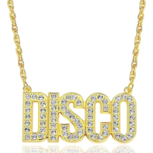 Kawailay Disco Zeichen Halskette Disco Anhänger Kette Rock Punk Hip Hop Goldkette Rapper Biker Cooles Halskette für Männer Frauen – Gold Stil 2 von Kawailay