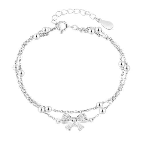 Kawailay Layered Armkettchen Kristall Schleife Doppelkette Armband Armreif Freundschaftsarmband für Damen Mädchen – Silber von Kawailay