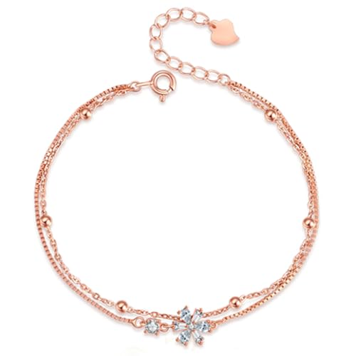 Kawailay Layered Armkettchen Kristall Blumen Doppelkette Armband Armreif Freundschaftsarmband für Damen Mädchen – Roségold von Kawailay