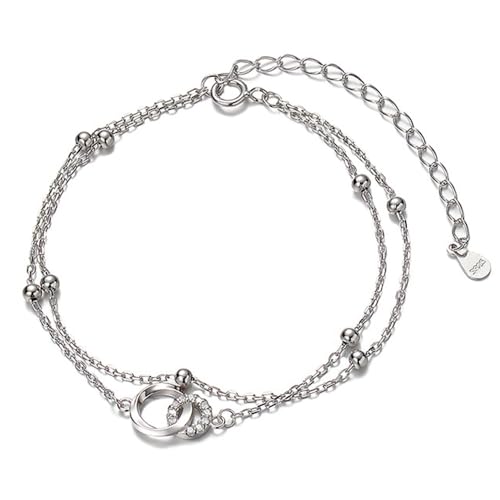 Kawailay Layered Armkettchen Kristall Kreis Doppelkette Armband Armreif Freundschaftsarmband für Damen Mädchen – Silber von Kawailay