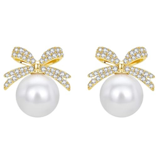 Kawailay Perlen Ohrringe Kristall Schleife Perlen Ohrstecker Hochzeit Perle Ohrringe für Frauen von Kawailay