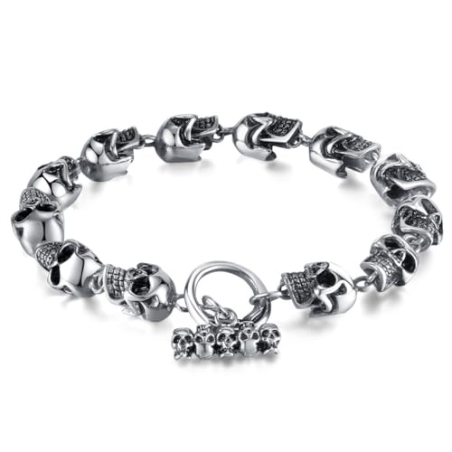 Kawailay Schädel Armband Gothic Punk Totenkopf Armreif Rock Biker Totenkopf Armkettefür Herren – Silber Stil 2 Kawailay Schädel Armband Gothic Punk Totenkopf Armreif Rock Biker Totenkopf Armkettefür Herren – Silber Stil 2 von Kawailay
