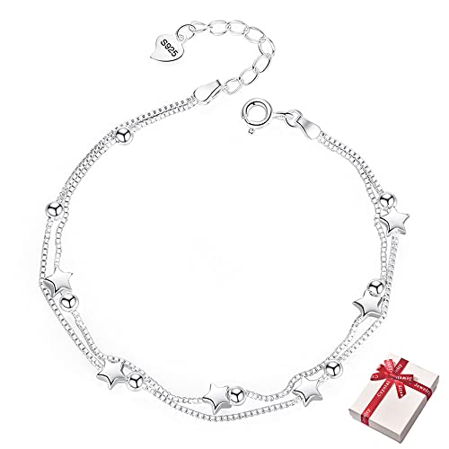 Kawailay Sterne Double Layered Armkettchen Sterne Ketten Armbänder 925 Sterling Silber Armband für Damen Mädchen Freundin Geburtstag Stil 2 von Kawailay
