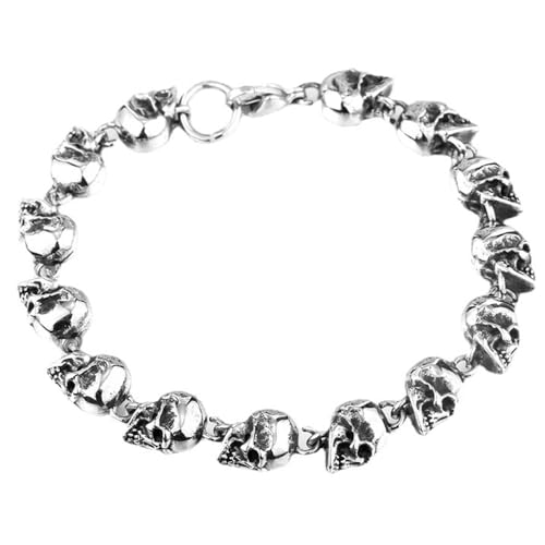 Kawailay Schädel Armband Gothic Punk Totenkopf Armreif Rock Biker Totenkopf Armkettefür Herren – Silber Stil 1 von Kawailay